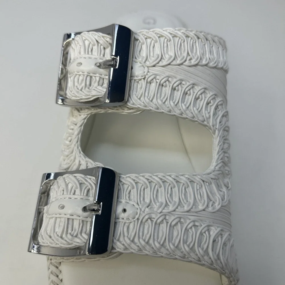 GUESS Binks‎ Woven Platform Sandals Ivory White Double Buckle Wedge Size 10M NIB